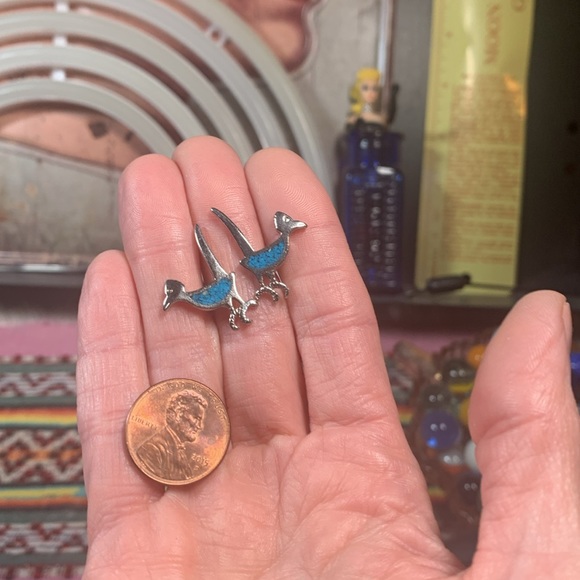 Vintage, Turquoise Roadrunner Earrings - Picture 1 of 7